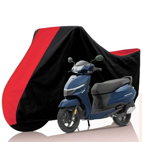 Image of All Weather Protection Two Wheeler Cover for TVS Jupiter 125, Scooter & Scooty | Anti Dust, 100% Water Resistance, Heat Resistant, UV Proof - Triple Stitched | (Black Top Red)