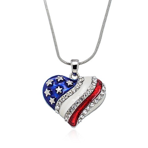 Pammyj 20942 Usa Flag Red White Blue American Flag Heart Necklace cover
