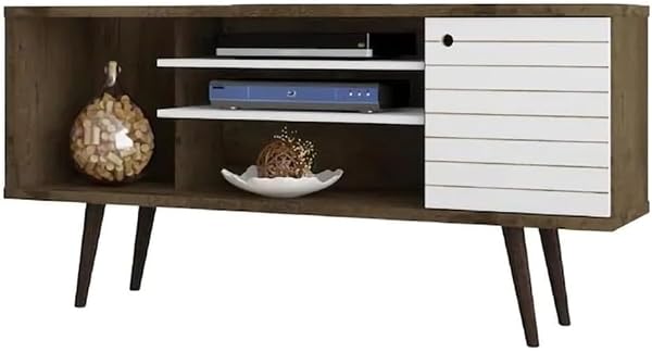 Manhattan Comfort Liberty Mid Century Modern TV Stand for Televisions up to 50 Inches, Bedroom and Living Room Entertainment Center with Storage, Shelves, and Cabinet, 53" Wide, Rustic Brown/White by Manhattan Comfort - Used condition - Image 4