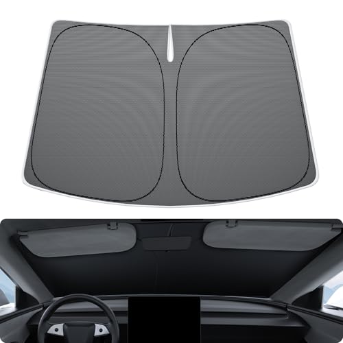 BASENOR 2026-2017 Tesla Model Y Model 3 Windshield Sunshade [Nano Ice Crystal], Folding Front Window...