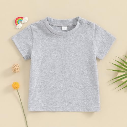 Image of Toddler Baby Boy Girl Short Sleeve Crew Neck T Shirt Pullover Sweatshirt Summer Basic Tee Solid Casual Clothes