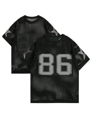 Verdusa Men's Jersey Shirt Y2k Tops Baggy Crochet Short Sleeve
