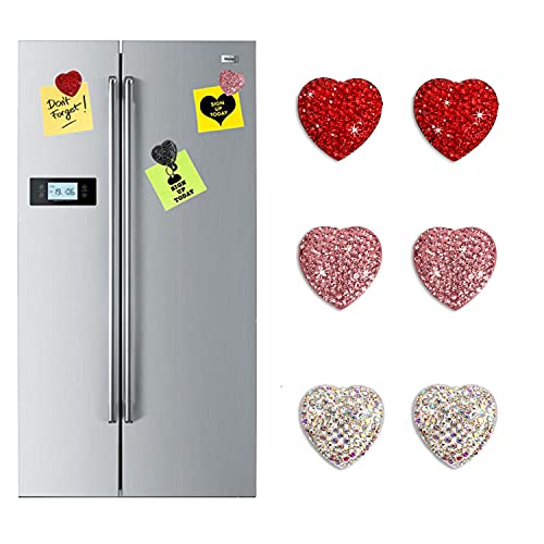 6Pcs Refrigerator Magnets Strong Fridge Magnets Cute Decorative Crystal Pink Heart Magnets For Office Cabinet Kitchen Whiteboard Photos #TOP7