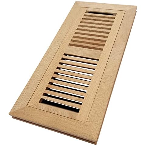 Homewell White Oak Wood Floor Register, Flush Mount Vent with Damper, 4x12 Inch, Unfinished Cover