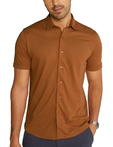 Image of DaMENSCH Men's Constant All-Degree Half Sleeve Regular fit Shirt, Pique Textured, Thermoregulating Cotton Blend, Recycled Fabric Shirts Stylish