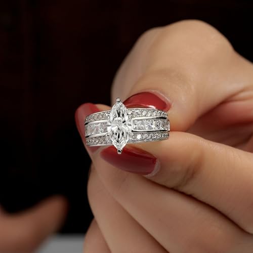 White Gold Plated White Horse Eye Cubic Zirconia Engagement Rings Wedding Bridal Band Promise Rings Evening Parties Anniversary Valentine's Day Gifts Eternity Bands for Women