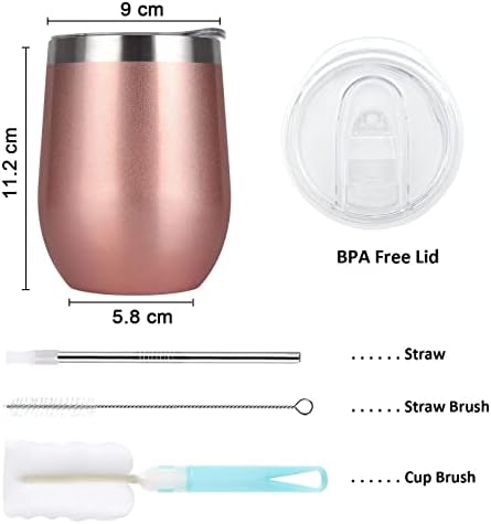 Livole Wine Tumbler Gifts Set of 4, 12 Oz Stainless Steel Double Wall Vacuum Wine Glass with Lid and Straw, Unbreakable Stemless Travel Coffee Mug Cup for Family Gathering, Picnic Christmas Gifting