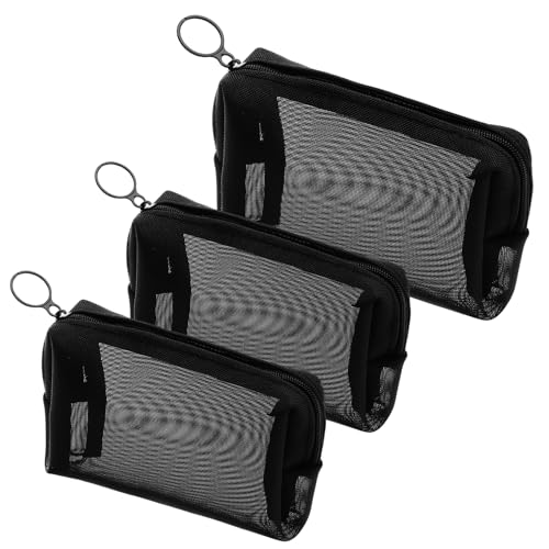 Gjinxi 3 Stück Kosmetiktasche Netz Kulturtasche Organizer Make Up Taschen Kosmetiktaschen Netztaschen Tragbare Reise Schminktasche Damen Kulturbeutel Schwarz Cosmetic Bag Mini Pouch Waschtasche Herren