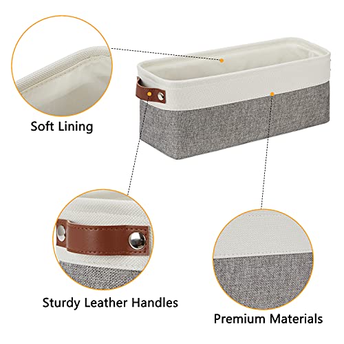 Dullemelo Small Storage Baskets 15"X6"X5.5", Fabric Storage Bins For Toilet Tank Top [2 Pack], Back Of The Toilet Basket (White&Grey) #TOP3