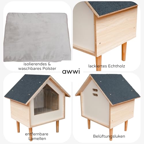 Awwi Katzenhaus Outdoor und Indoor – Wasserabweisend & Isolierend – Stilvolle Katzenhütte oder Hundehütte Outdoor – Katzenhöhle für Drinnen & Draußen