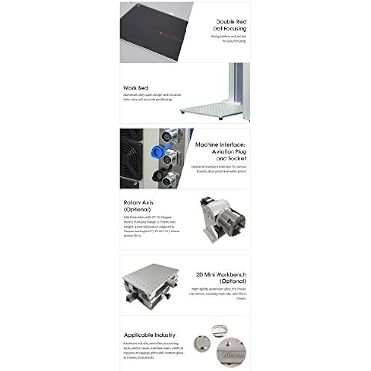 US Stock 50W JPT Fiber Laser Engraver Machine Fiber Laser Marking Machine Engraving Machine 175175mm Lens with Rotary Axis Compitable with Lightburn Class II Laser 0.874 mW FDA 2520815-000