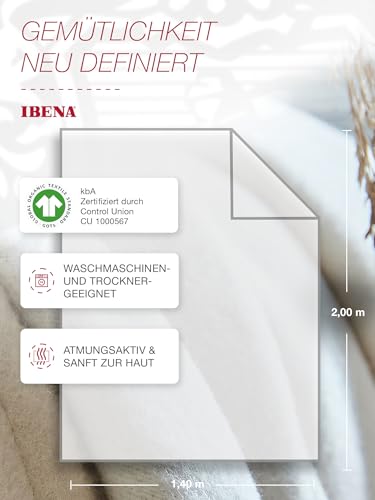 Ibena Stockholm Bio Wolldecke 140x200 cm - 100% Baumwolle, Made in Germany, Baumwolldecke beige wollweiß zweifarbig
