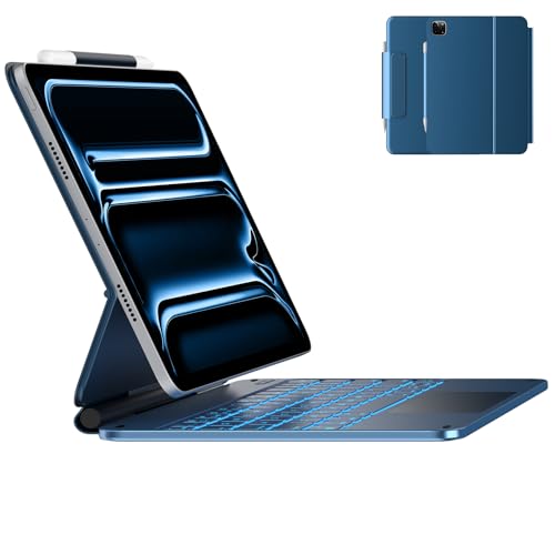 typecase Edge Keyboard Case for iPad Pro 11-inch (M5/M4, 2025/2024), Easy-Set Floating Magnetic Stand, Magic-Style Keyboard with 11 Colors Backlight, Multi-Touch Trackpad, Pencil Holder, Pacific Blue