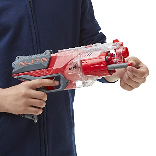 Image of Nerf Elite Disruptor Blaster, 6-Dart Rotating Drum, 6 Nerf Elite Darts, Slam Fire, New Translucent Red Color, Toys for Kids, Teens & Adults, Outdoor Toys for Boys and Girls Ages 8+