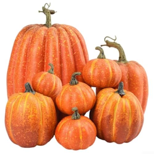 Set di 7 zucche artificiali ornamentali per decorazioni autunnali, progettate per Halloween e festa del Ringraziamento