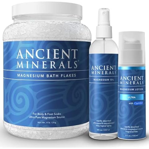 Ancient Minerals Magnesium Bath Flakes - Magnesium Oil Spray and Lotion Ultra with MSM - High-Absorption Efficiency for Relaxation, Wellness & Muscle Relief Cover