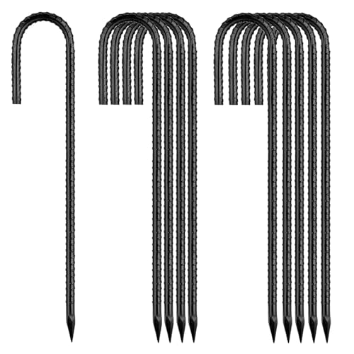 Erdanker-Bodenanker-30CM-Lang,J-Haken Bodenanker Heringe Schwarz,10StüCk Zeltheringe Metall Stark Anti-Rost für Stabil Trampolin Zelt Garten Camping Outdoor Hühnerstall Feste Wasserleitungen