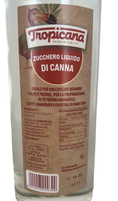Zeus Party Bottiglia da 1Lt di Zucchero di Canna Liquido Tropicana Ideale per Cocktails e Drink