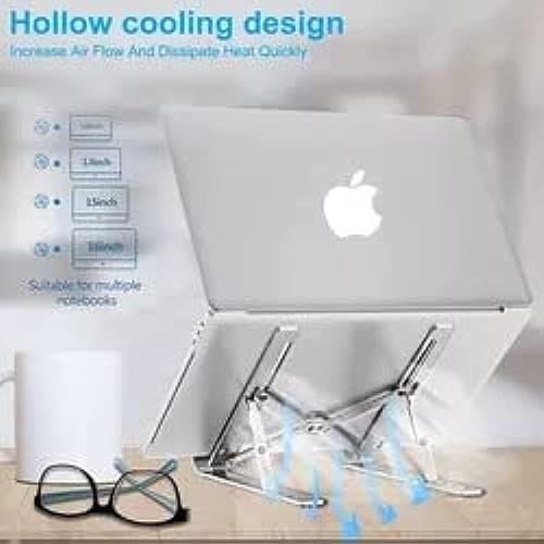 حامل لابتوب قابل للتعديل، حامل لابتوب محمول من الالومنيوم للمكتب، حامل دعم تبريد قابل للطي وجيد التهوية لاجهزة ابل ماك بوك برو/اير، اتش بي، سوني، ديل، حامل نوت بوك وغيرها