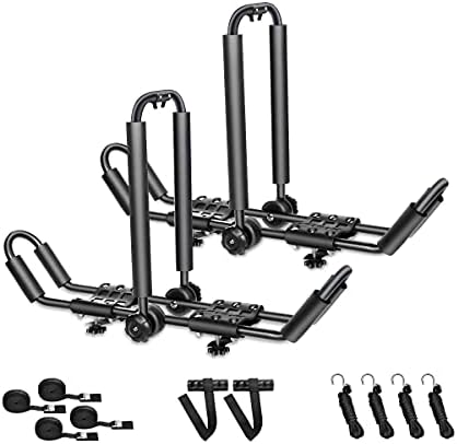 DRSPORTS Universal Foldable Kayak Canoe SUP Carrier 3 in 1 Adjustable car roof Rack Mount J Shape Kayak Rack for Canoe, SUP, Kayaks, Surfboard and Ski Board Rooftop Mount on SUV, Car and Truck
