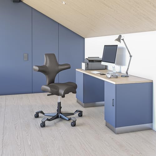Image of HAG Capisco Sit to Stand Chair-Black Frame-Upholstered Gray Ash Vinyl