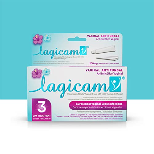 Lagicam 3 Day Vaginal Yeast Infection Treatment for Women Start working on the 1st Day Miconazole Nitrate Antifungal Cream relieves Itching and Irritation 3 Disposable Applicators & Cream (1 Pack)