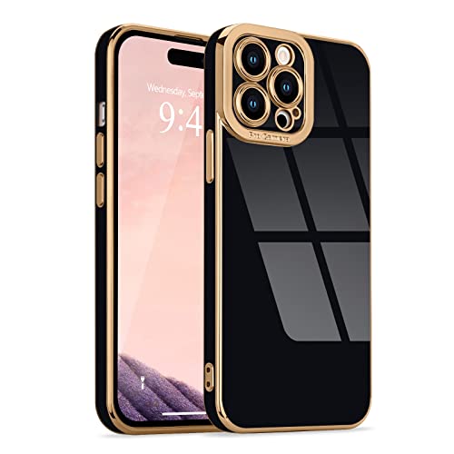 Lafunda for iPhone 14 Pro Max Case Cute Slim Soft Silicone Shockproof Cover for Women Girls Anti-Scratch Protective Luxury Pretty Plating TPU Bumper Phone Case for iPhone 14 Pro Max 6.7 Inch Black