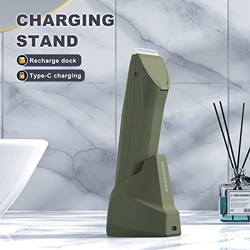 Image of MANSPOT Manscape Trimmer for Men Ball /Pubic /Groin, Electric Body Hair Trimmer, Replaceable Ceramic Blade Heads,Waterproof for Wet /Dry Use,Standing Recharge Dock,90 Minutes Shaving After Charged(Green)