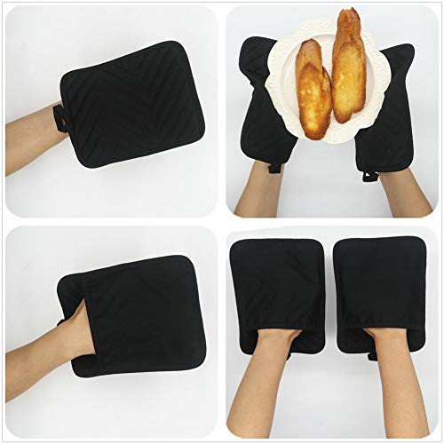 Cotton Pocket Pot Holder Kitchen Hot Pads Heat Resistant, Set Of 4, Kitchen Basic Trivet For Cooking And Baking, 7”X 9” (Black) #TOP6