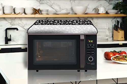 Image of The Furnishing Tree PVC Waterproof Microwave Oven Cover Compatible for Morphy Richards 20 L Solo 20 MS Floral Pattern White Black