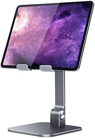 elitehood Aluminum iPad Stand, Adjustable iPad Stand Holder for Desk, Desktop Tablet Stand Dock for iPad Pro 12.9 11, iPad Air Mini 4 5 and More 4-13 inches Tablets, Gray