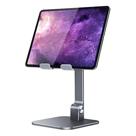Elitehood Aluminum iPad Stand, Adjustable iPad Stand Holder for Desk, Desktop Tablet Stand Dcok for iPad Pro 12.9 11, iPad Air Mini 4 5 and More 4-13.5 inches Tabelts, Gray Cover