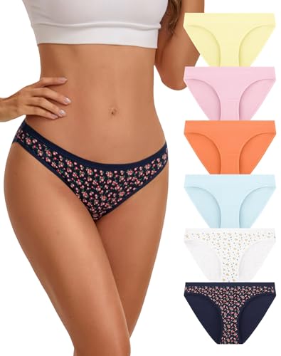 INNERSY Calzoncillos de algodón para mujer, ropa interior suave con corte de pierna alta, 6 unidades, Verano colorido, L