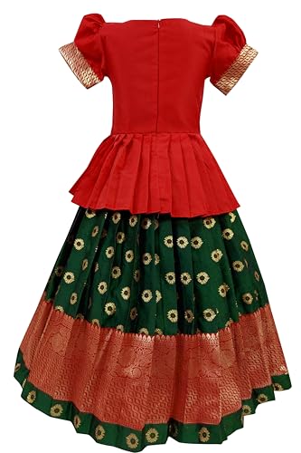 Image of FELIZ THE DESIGNER STUDIO Girls Readymade Traditional Pattu Pavadai Lehenga Choli