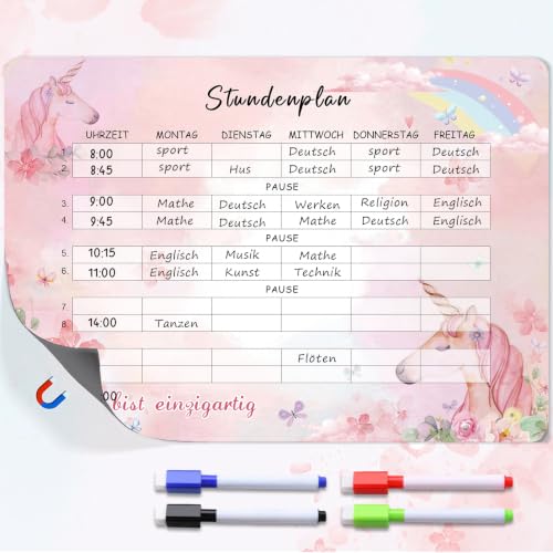 Einhorn Stundenplan Abwischbar Stundenplan Magnetisch Mit Stift Einschulung Mädchen Geschenk Schulanfang Mädchen Schultüte Füllung Mädchen Inhalt Schultüte Mädchen