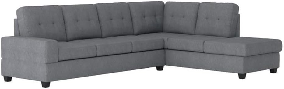 BOWERY HILL Modern Microfiber Sectional Sofa, Dark Gray Finish, 111.5 in x 80.5 in x 35.5 in, Reversible Chaise, Drop-Down Table with Cupholders, Tufted Cushions, Living Room Sofa