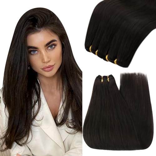 Image of YoungSee 20inch 100g Dark Brown Weft Hair Extensions Human Hair #2 Sew in Hair Extensions Real Human Hair Dark Brown Sew in Hair Extensions Human Hair Remy in Sew in Real Hair, 3.5274 Ounce
