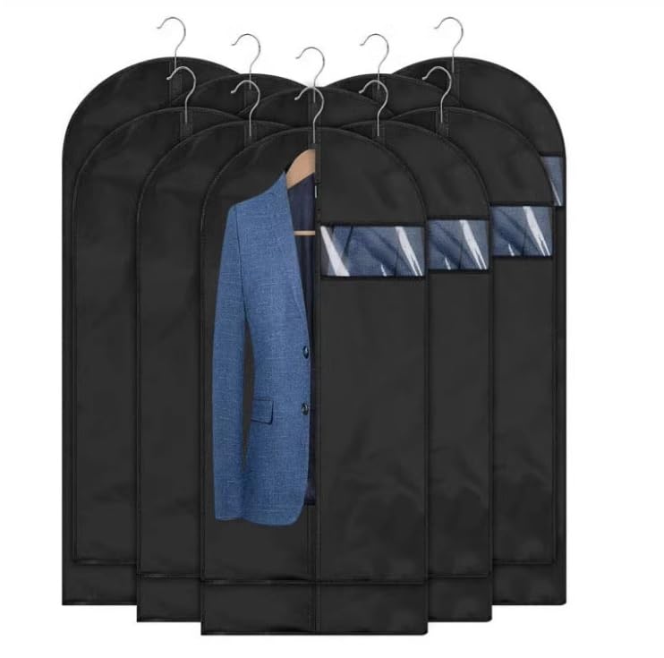 Habrur Clothes Cover 5 Pack Dress Bag With Clear Window Garment Bag Long Foldable Hanging Dress Covers Suit Bags (Color : Black, Size : 60 * 150cm)4