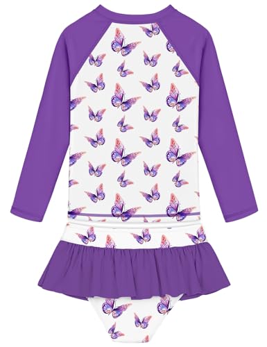 Image of Girls Swimsuit Rash Guard Set Long Sleeve Swimwear UPF 50 Swim Shirts SPF Two Peice Bating Suits Toddler Kid Teen 2T-12Y