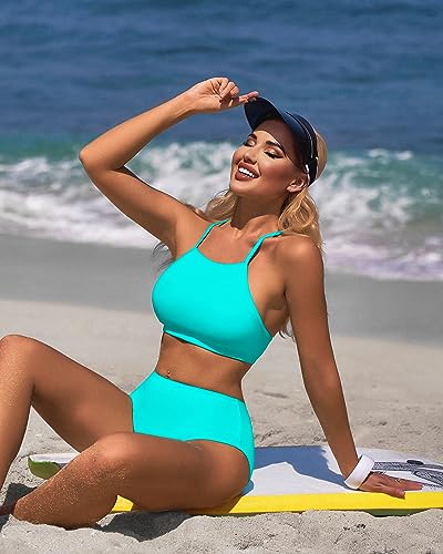 Image of CharmLeaks Women's Bikini Sets High Neck Two Piece Swimsuits Sport Bathing Suits