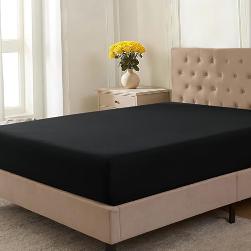 CELESTA Spannbettlaken 90x200cm 100% Baumwolle, Oeko-TEX Zertifiziert Jersey Spannbetttuch 90x200, Matratzenhöhe bis 30 cm für Boxspringbett, Schwarz Schwarz 90x200cm