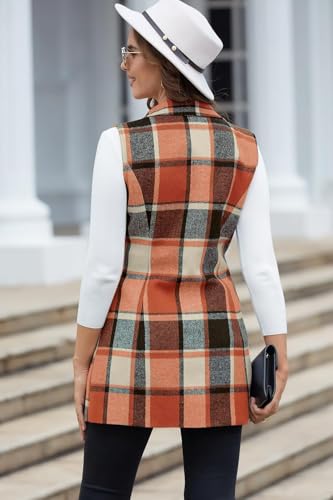 Image of IDEALSANXUN Plaid Vest for Women Fall Winter Sleeveless Blazer Jackets