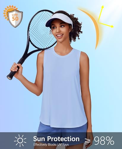 PINSPARK Workout Tank Tops Woman UPF 50+ Yoga Tanks Quick Dry Sleeveless Gym Shirts with Side Slits Loose Fit Athletic Top2