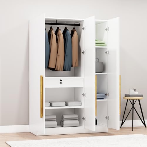 Image of Bniture 3 Door Wardrobe for Bedroom with Lockable Door & Hanging Space | Almirah for Clothes with Elevated Bottom Base | Wardrobe for Storage | 3 Years Warranty