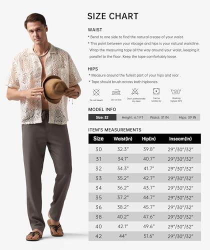 WILLIT Mens Linen Pants Casual Drawstring Lightweight Pants Cotton Linen Lounge Beach Summer Pants 32'' Gray 32W