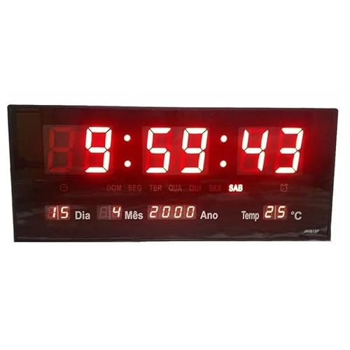 Relógio De Parede Digital Led Com Data, Mês, Ano e Temperatura - 36cm