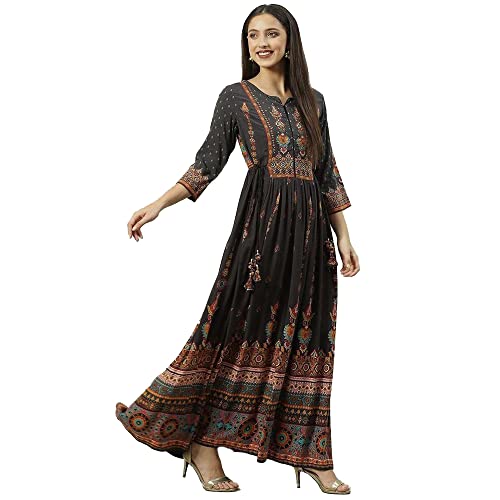Image of BIBA Solid Rayon Flared Fit Women Kurta