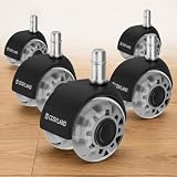 COSYLAND 5pcs Ruedas Silla Oficina - 11 mm x 22 mm Ruedas Silla Gaming - Deslizan Suavidad y Silencio - No Rayan el Suelo - No Acumula Suciedad - Diseño de Doble Rueda - Gris Transparente