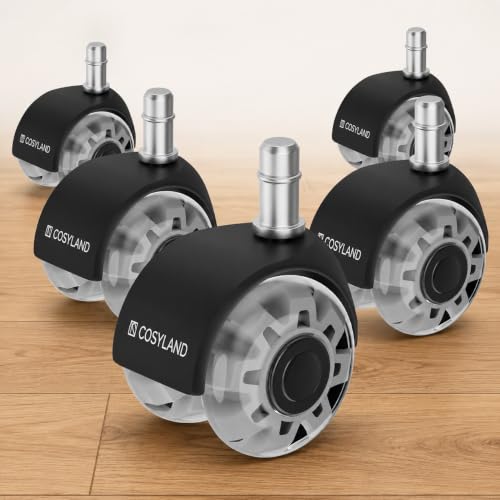 Cosyland 5pcs Ruedas Silla Oficina - 11 Mm X 22 Mm Ruedas Silla Gaming - Deslizan Suavidad Y Silencio - No Rayan El Suelo - No Acumula Suciedad - Diseño De Doble Rueda - Gris Transparente