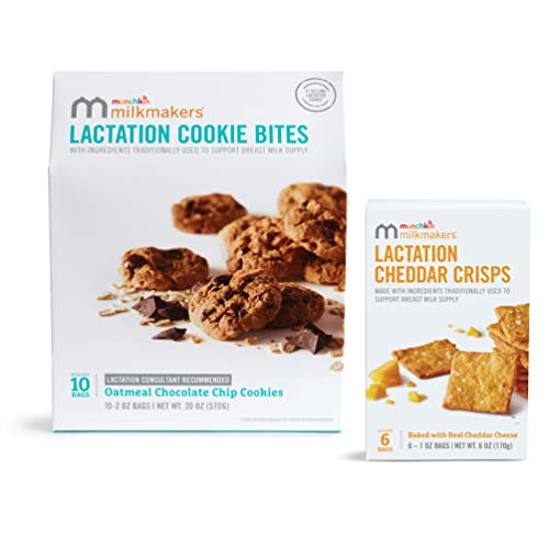 Image of Munchkin® Milkmakers® 10pk Lactation Cookie Bites, Oatmeal Chocolate Chip and 6pk Lactation Crisps, Cheddar